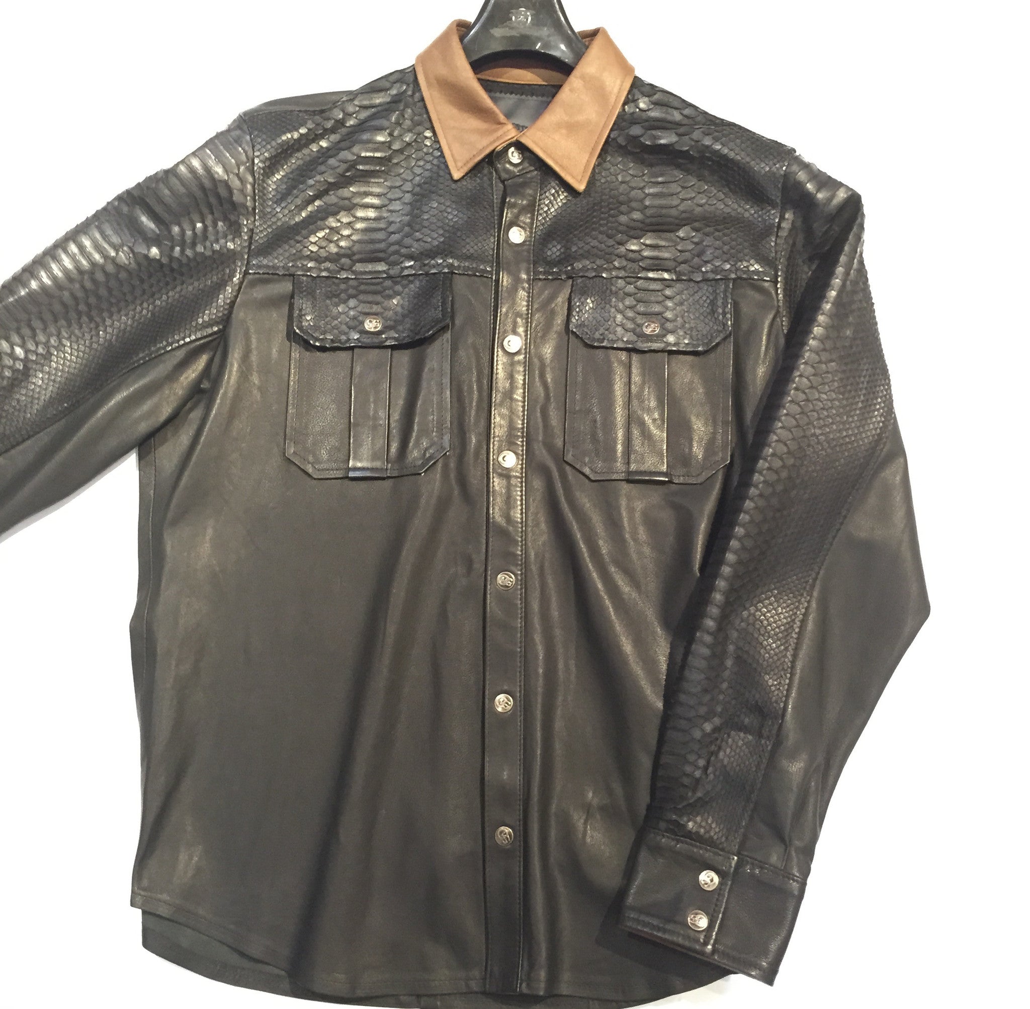 G-Gator Lambskin/Python Button-Up Shirt - Dudes Boutique