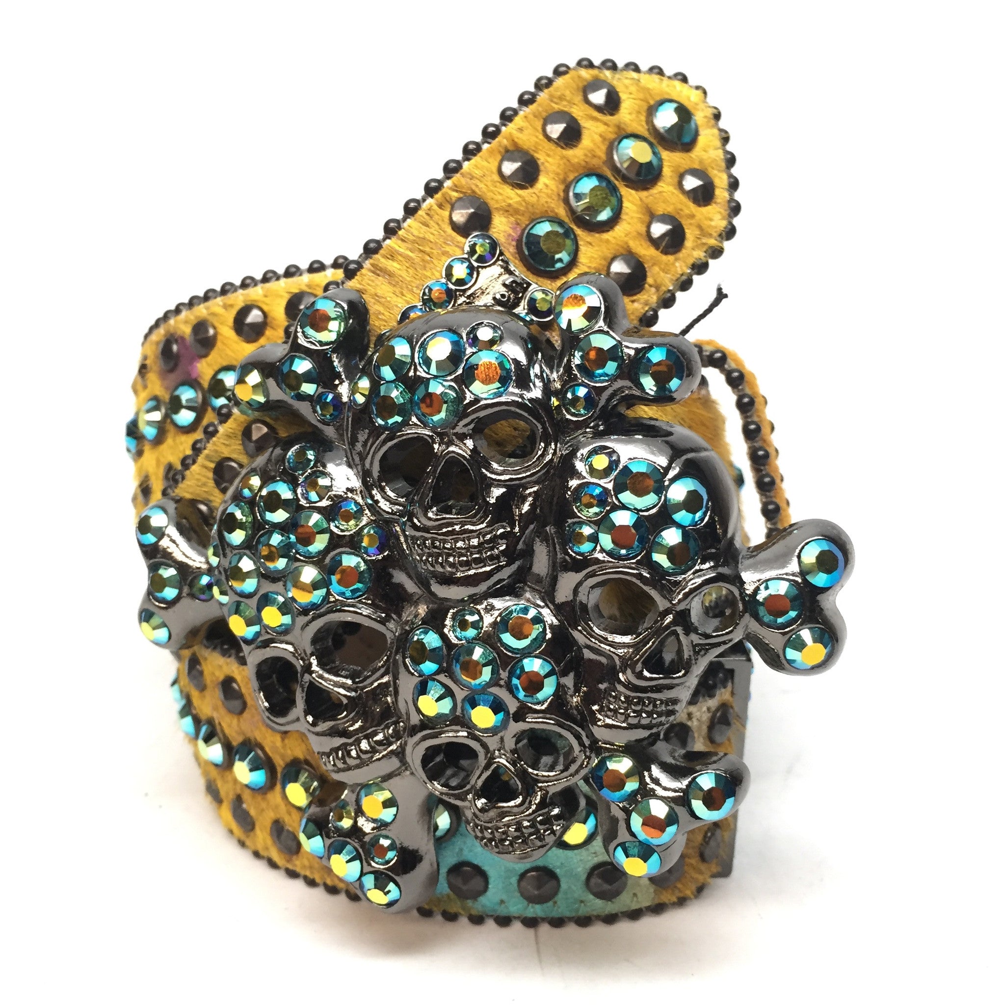 b.b. Simon "Golden Skull" Crystal Belt - Dudes Boutique