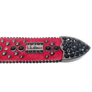 b.b. Simon Black Red Pony Hair Crystal Belt - Dudes Boutique