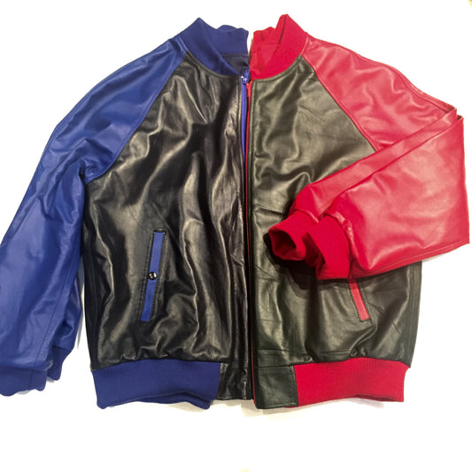 G-Gator lambskin varsity jacket in red/green or blue/black