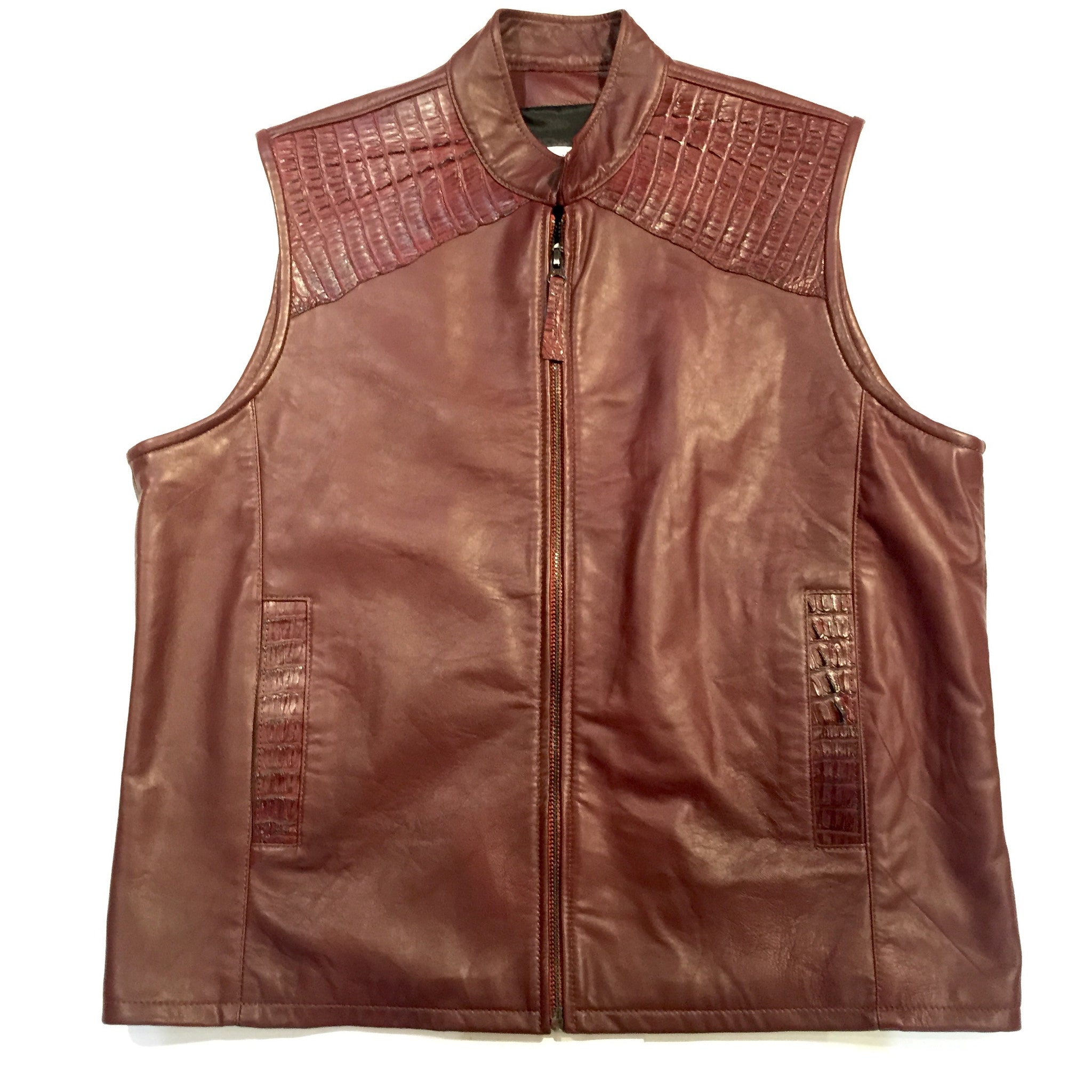 Kashani Cranberry Crocodile/Lambskin Vest - Dudes Boutique