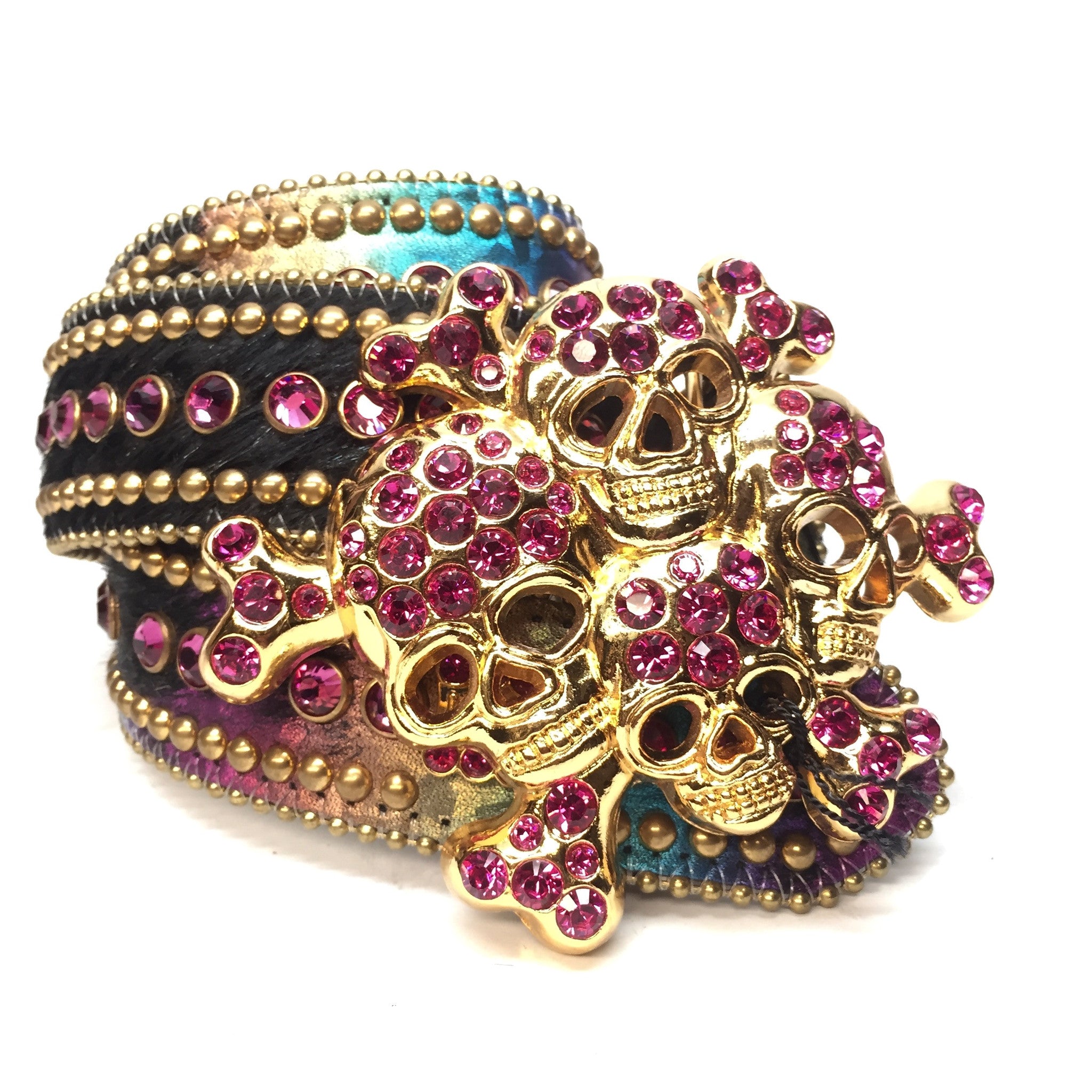 b.b. Simon Multicolor Skull Studded Crystal Belt - Dudes Boutique