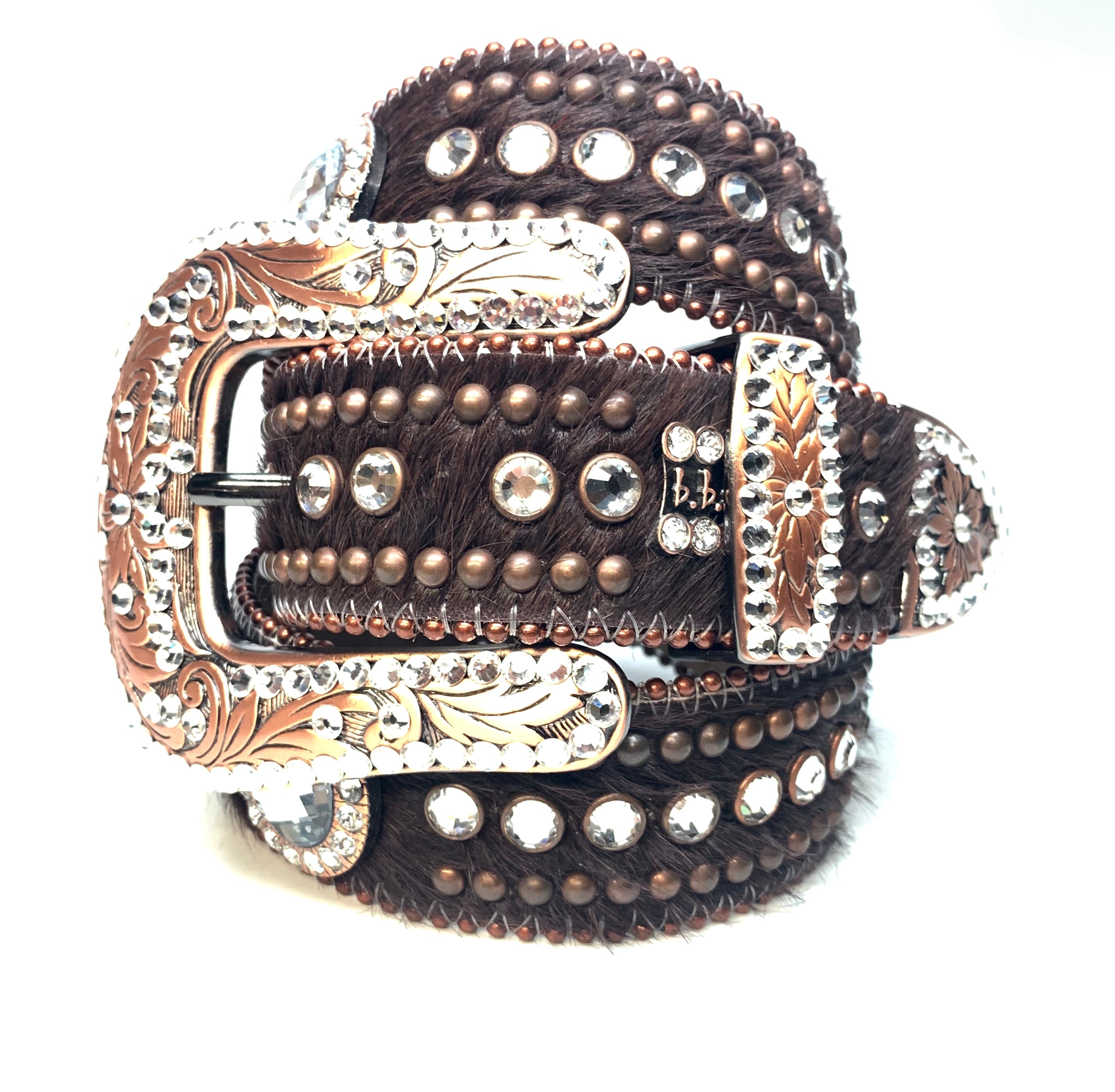 b.b. Simon Brown Bronze Studded Pony Crystal Belt - Dudes Boutique