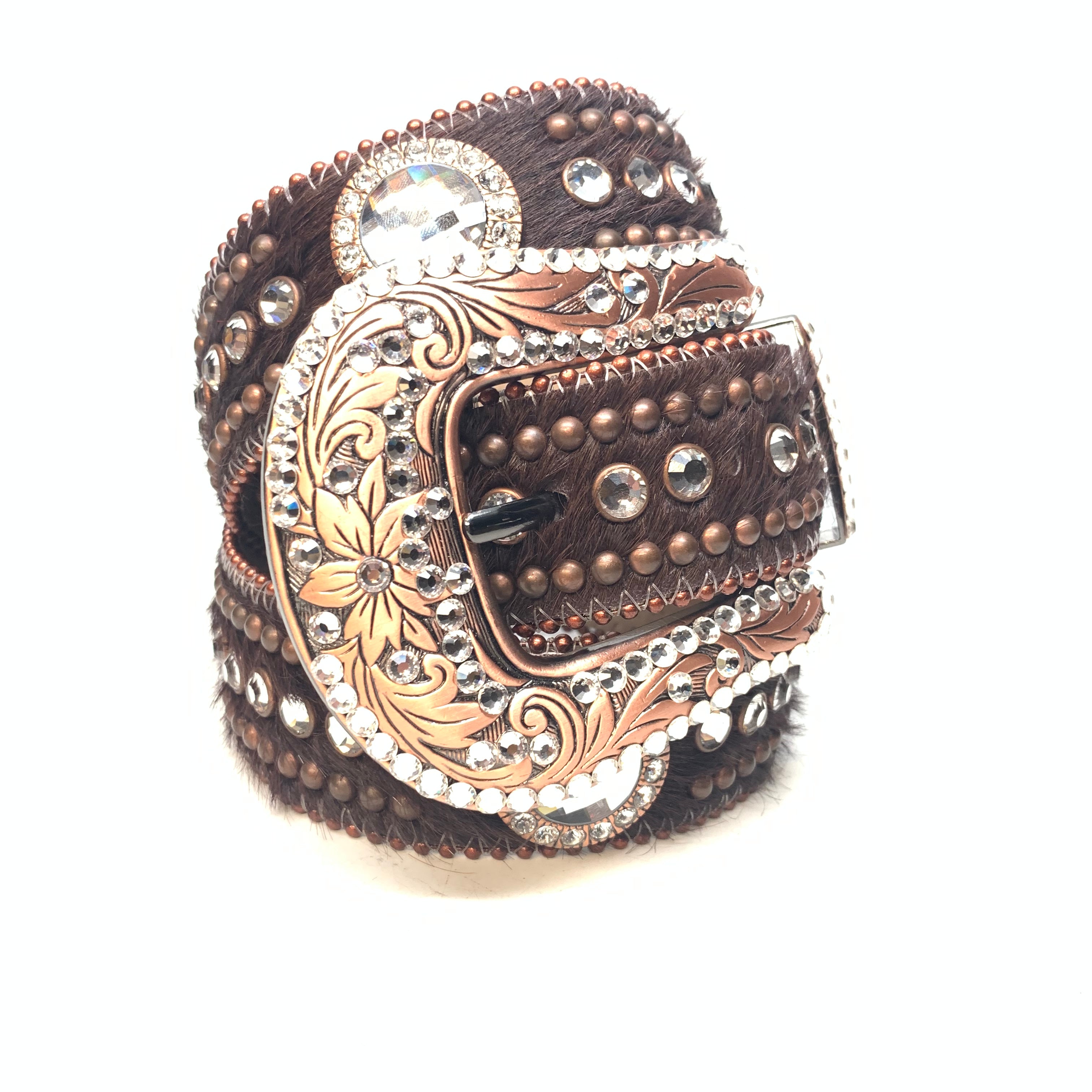 b.b. Simon Brown Bronze Studded Pony Crystal Belt - Dudes Boutique