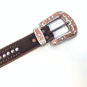 b.b. Simon Brown Bronze Studded Pony Crystal Belt - Dudes Boutique