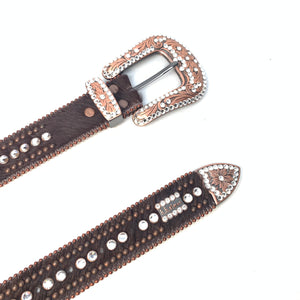 b.b. Simon Brown Bronze Studded Pony Crystal Belt - Dudes Boutique
