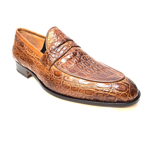 Mauri 4862 Brown Alligator Belly Penny Loafers - Dudes Boutique