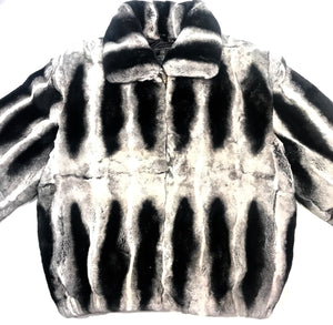 Kashani Grey Black Rex Rabbit Chinchilla Fur Coat - Dudes Boutique