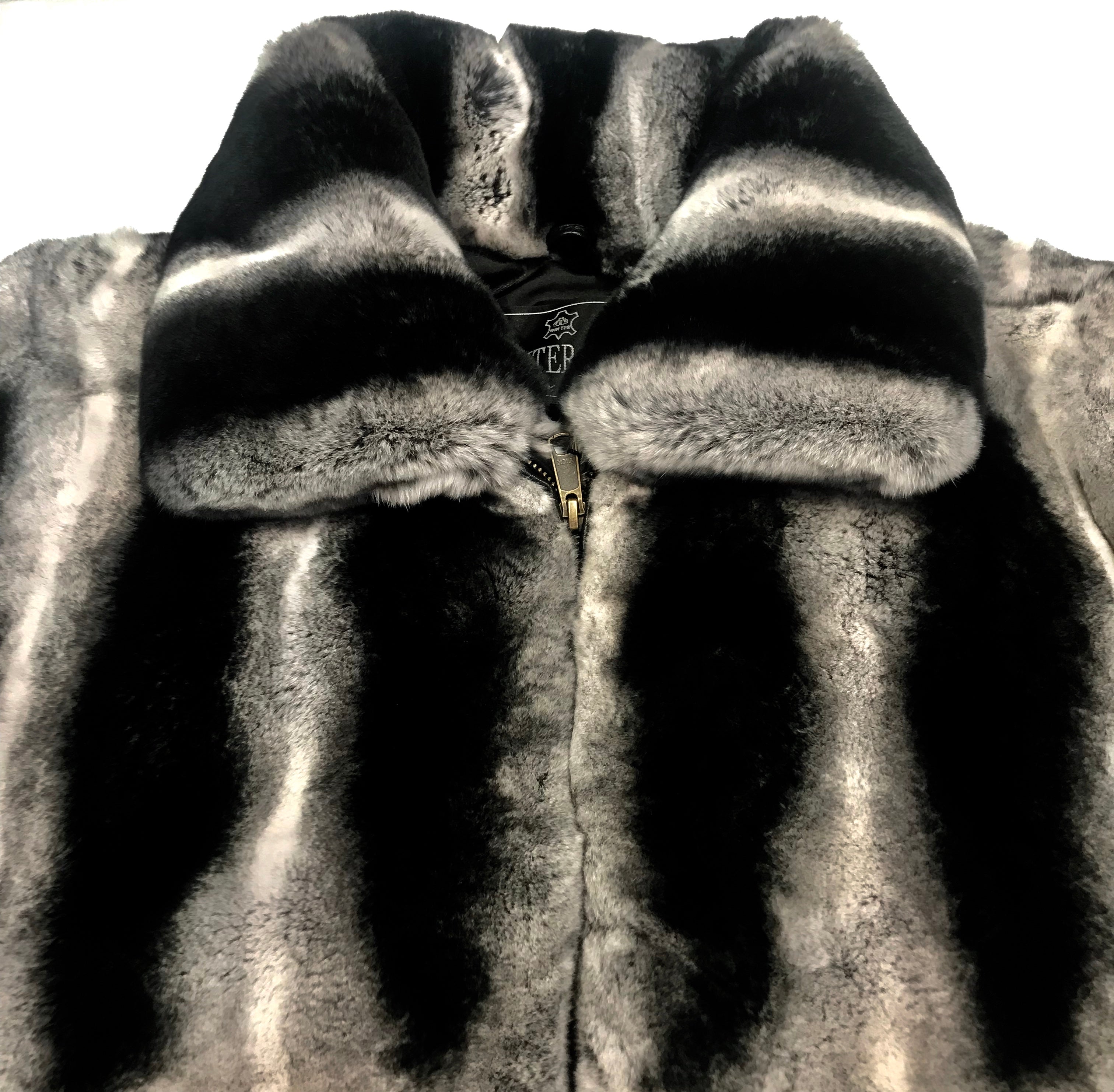 Kashani Grey Black Rex Rabbit Chinchilla Fur Coat - Dudes Boutique