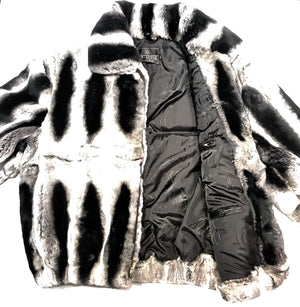 Kashani Grey Black Rex Rabbit Chinchilla Fur Coat - Dudes Boutique