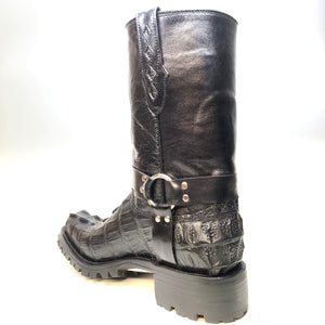 Safari Harness Black Hornback Crocodile Biker Boots - Dudes Boutique