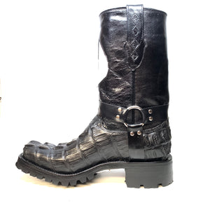 Safari Harness Black Hornback Crocodile Biker Boots - Dudes Boutique