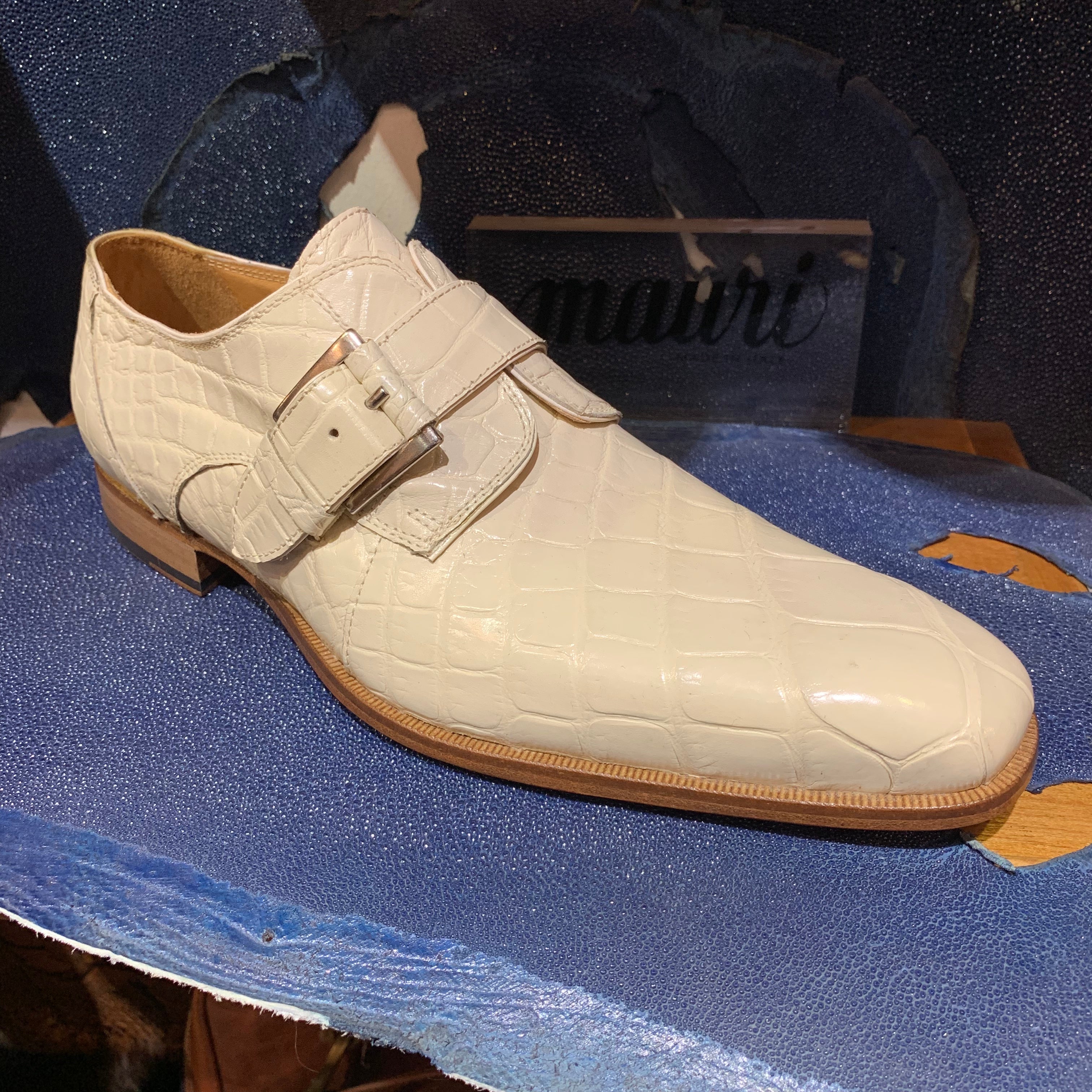 Mauri 4853 Cream Alligator Body Monk Strap Dress Shoes 7.5 Mauri 4853 Cream Alligator Body Monk Strap Dress Shoes 7.5