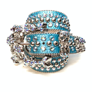 b.b. Simon Skull Ultramarine Blue Double Row Belt - Dudes Boutique