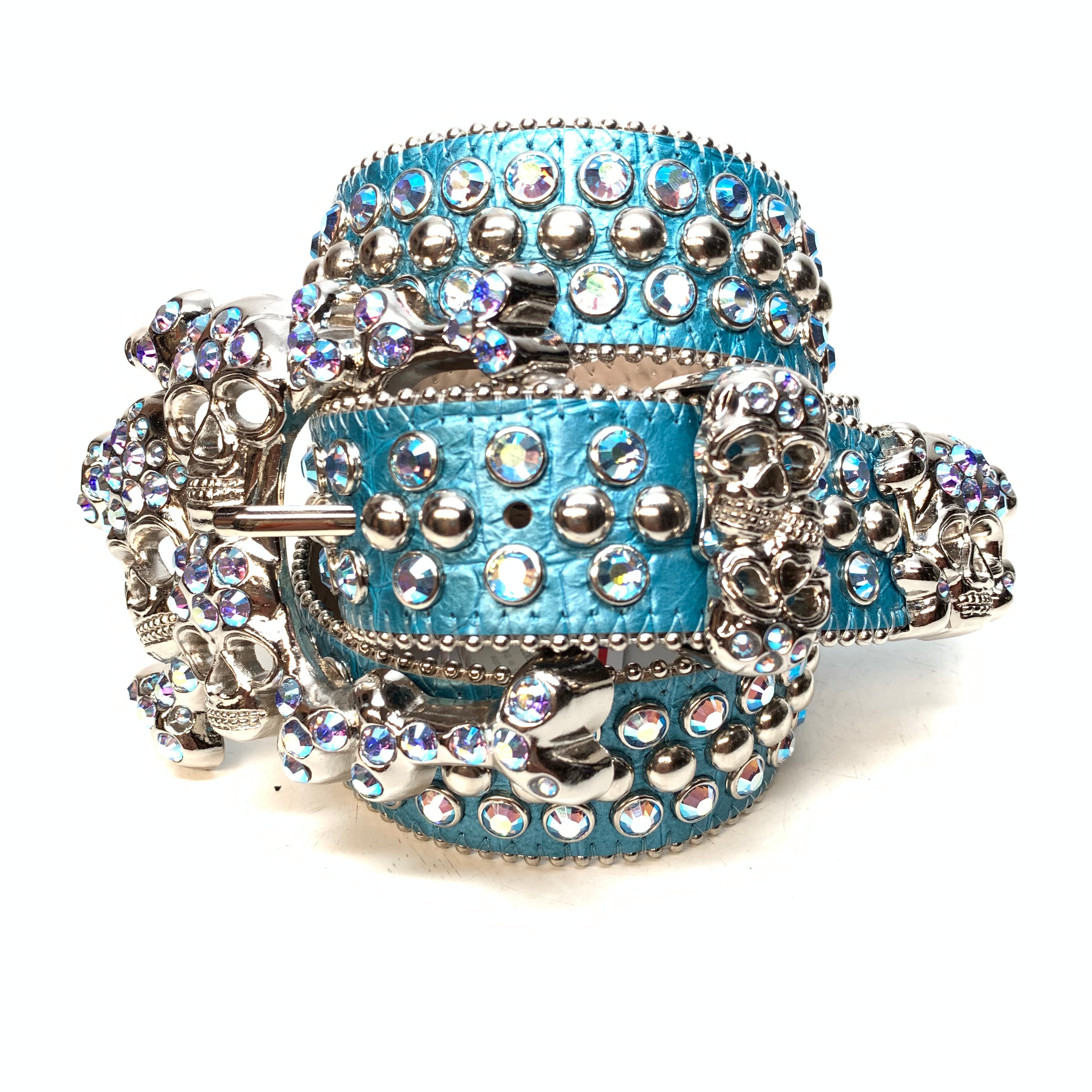 b.b. Simon Skull Ultramarine Blue Double Row Belt - Dudes Boutique