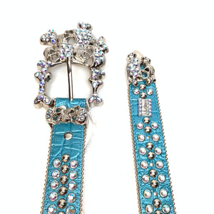 b.b. Simon Skull Ultramarine Blue Double Row Belt - Dudes Boutique