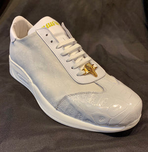 Mauri ‘54312’ White Baby Crocodile + Nappa Leather Sneakers - Dudes Boutique