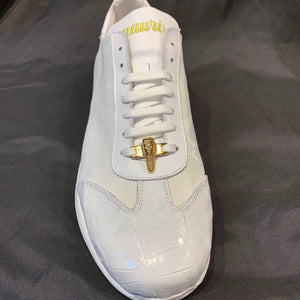 Mauri ‘54312’ White Baby Crocodile + Nappa Leather Sneakers - Dudes Boutique