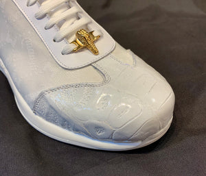 Mauri ‘54312’ White Baby Crocodile + Nappa Leather Sneakers - Dudes Boutique