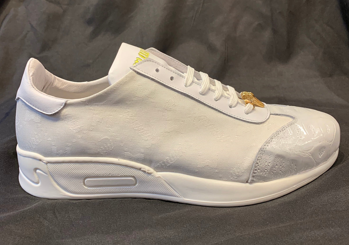 Mauri ‘54312’ White Baby Crocodile + Nappa Leather Sneakers - Dudes Boutique