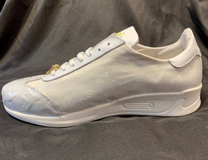 Mauri ‘54312’ White Baby Crocodile + Nappa Leather Sneakers - Dudes Boutique