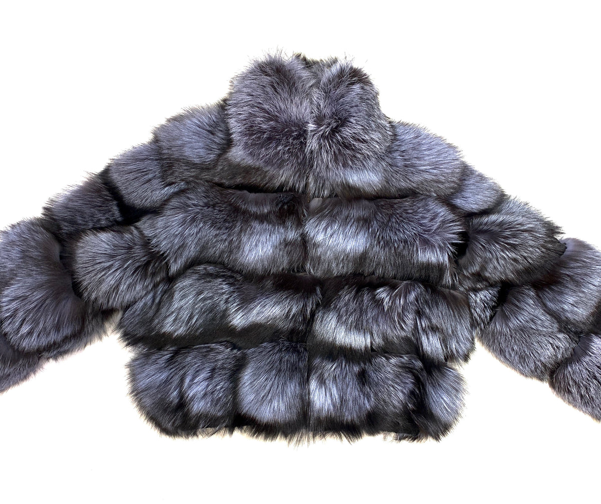 Kashani Women's Grey Spliced Fox Fur Coat - Dudes Boutique