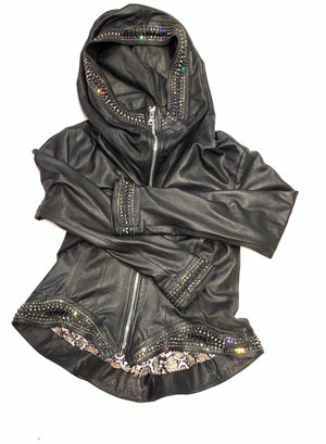 Hoss Couture Women's Swarovski Lambskin Leaf Studded Moto Jacket - Dudes Boutique