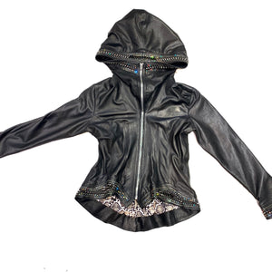 Hoss Couture Women's Swarovski Lambskin Leaf Studded Moto Jacket - Dudes Boutique