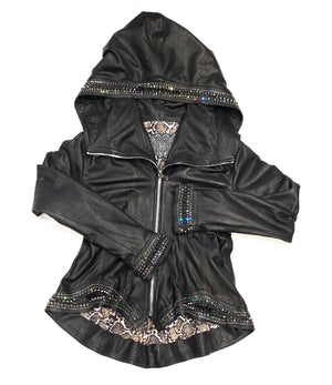 Hoss Couture Women's Swarovski Lambskin Leaf Studded Moto Jacket - Dudes Boutique