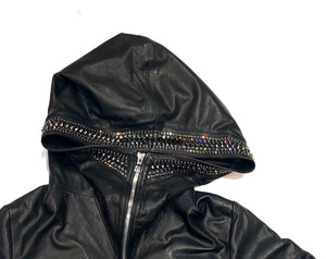 Hoss Couture Women's Swarovski Lambskin Leaf Studded Moto Jacket - Dudes Boutique