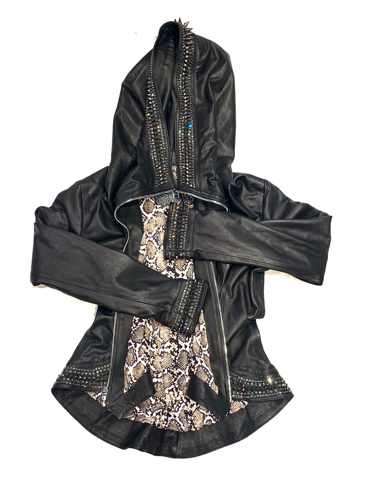 Hoss Couture Women's Swarovski Lambskin Leaf Studded Moto Jacket - Dudes Boutique