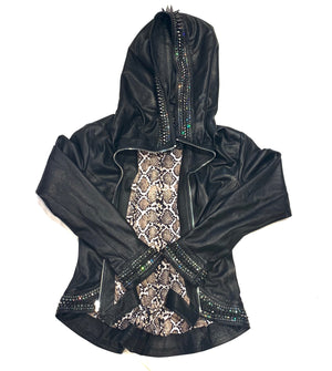 Hoss Couture Women's Swarovski Lambskin Leaf Studded Moto Jacket - Dudes Boutique