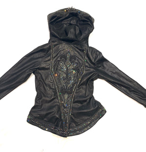 Hoss Couture Women's Swarovski Lambskin Leaf Studded Moto Jacket - Dudes Boutique