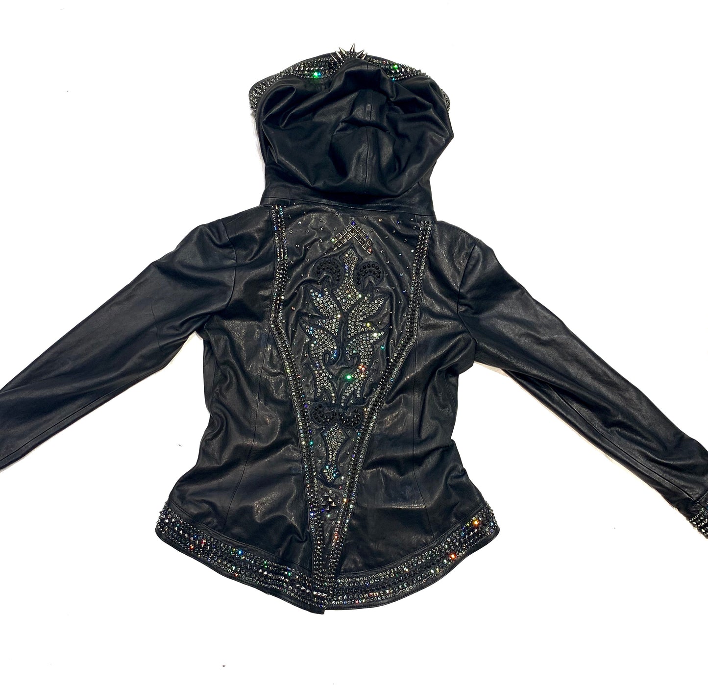 Hoss Couture Women's Swarovski Lambskin Leaf Studded Moto Jacket - Dudes Boutique