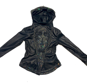 Hoss Couture Women's Swarovski Lambskin Leaf Studded Moto Jacket - Dudes Boutique