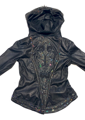 Hoss Couture Women's Swarovski Lambskin Leaf Studded Moto Jacket - Dudes Boutique