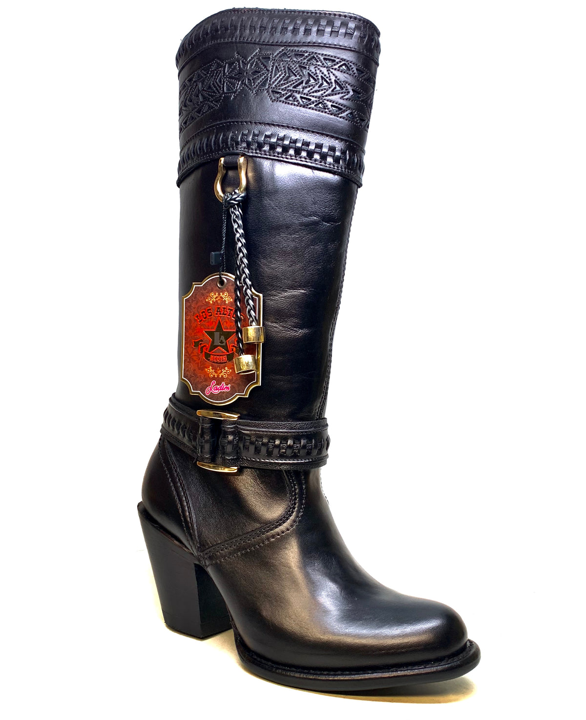 Los Altos Ladies Black Bovine Leather Zipper Knee Boot - Dudes Boutique