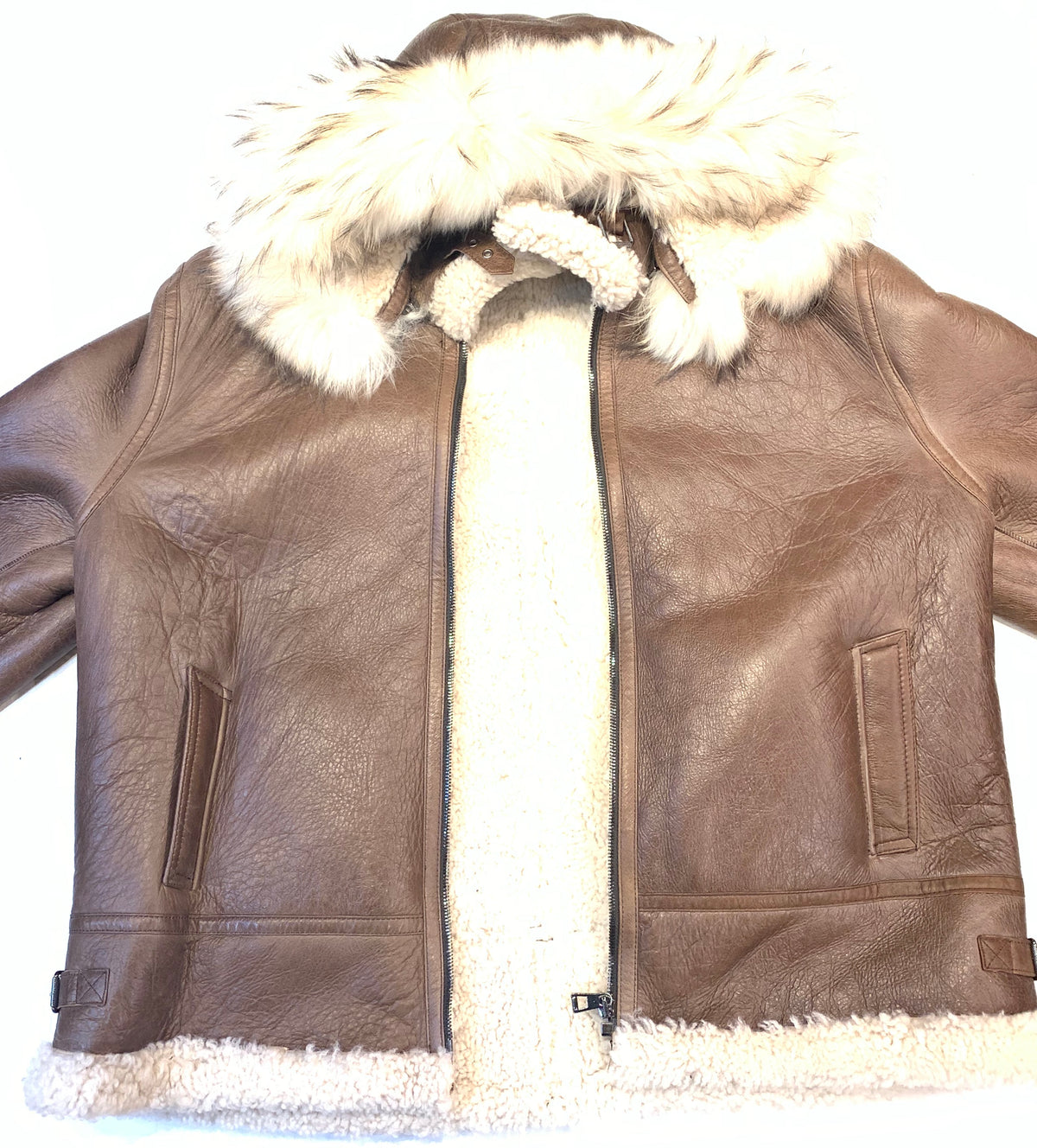 Kashani Men's Chocolate Brown Shearling Fox Hooded Bomber Jacket - Dudes Boutique