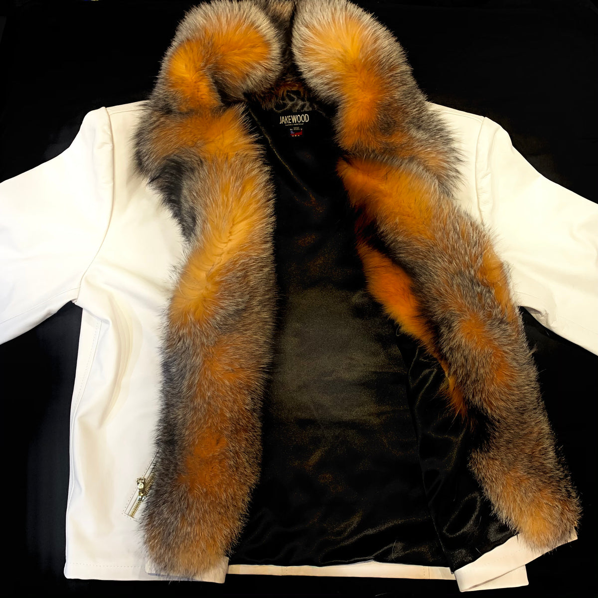 Kashani Men's White LambSkin Red Fox Collar Biker Jacket - Dudes Boutique