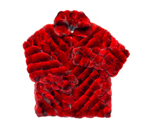 Kashani Men's Red Black Diamond Cut Full Chinchilla Coat - Dudes Boutique