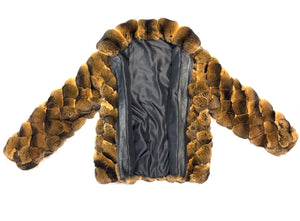 Kashani Men's Cognac Diamond Cut Full Chinchilla Coat - Dudes Boutique