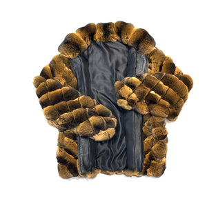 Kashani Men's Cognac Diamond Cut Full Chinchilla Coat - Dudes Boutique