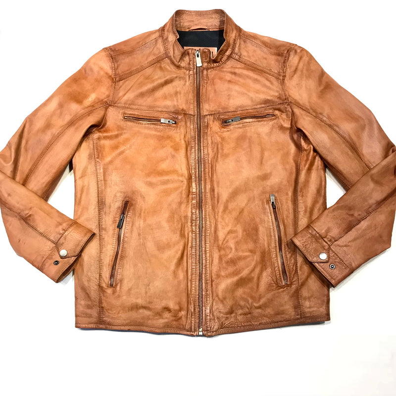 Missani Le Collezioni Cognac Lambskin Leather Jacket - Dudes Boutique