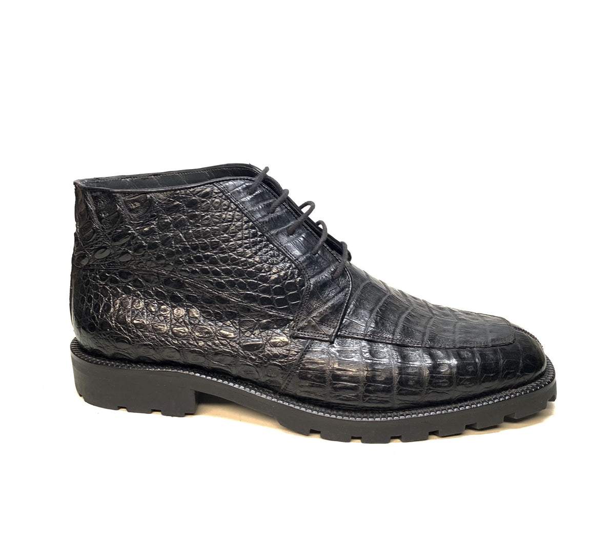 Los Altos  Black All-Over Crocodile Belly Lace Up Ankle Boots - Dudes Boutique