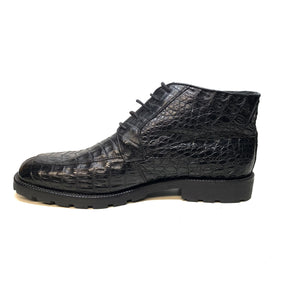 Los Altos Black All-Over Crocodile Belly Lace Up Ankle Boots - Dudes Boutique