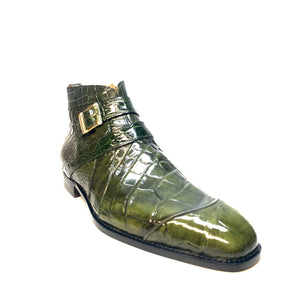 Mauri "4828/2" Olive Green Alligator Monk Strap Zipper Boots - Dudes Boutique