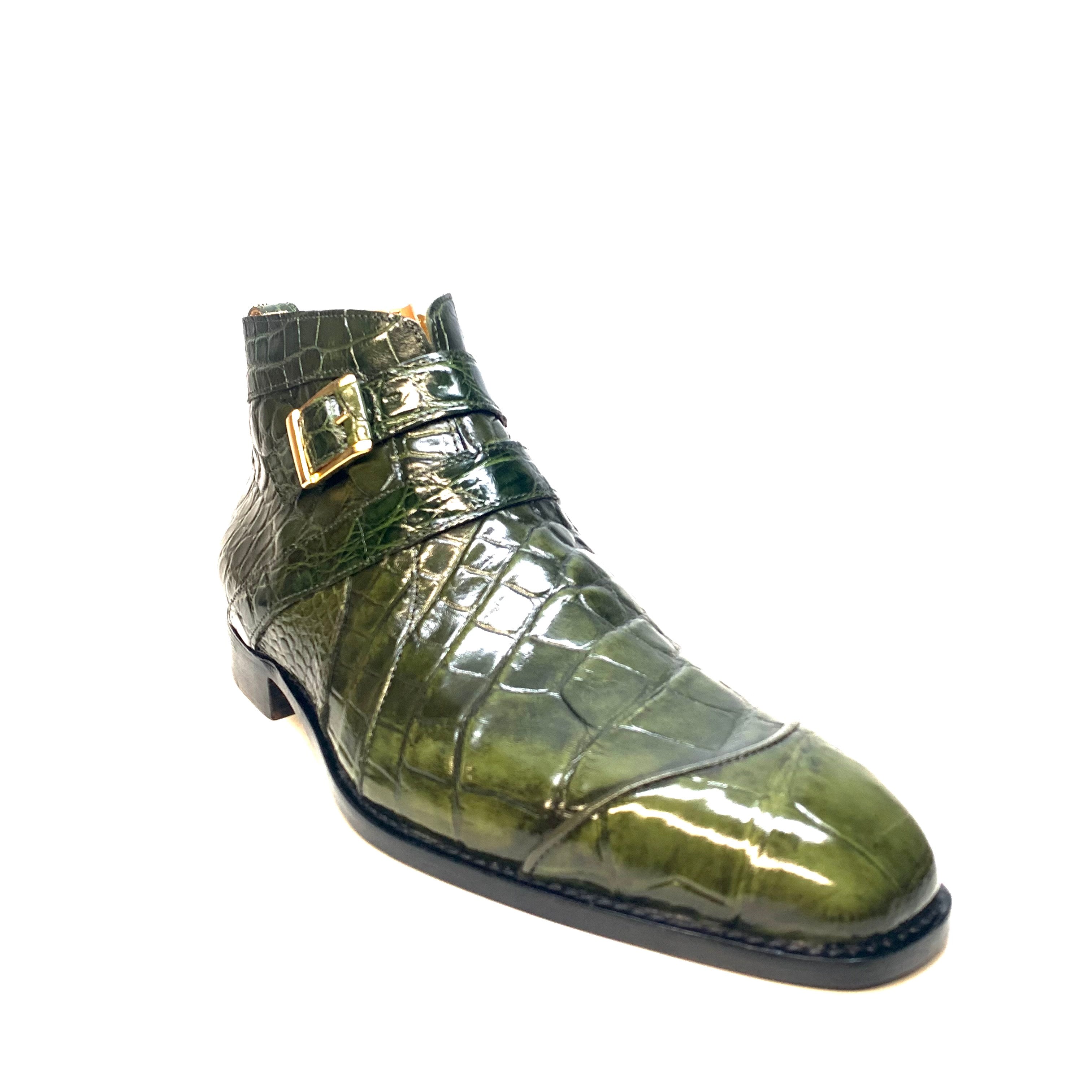 Mauri "4828/2" Olive Green Alligator Monk Strap Zipper Boots - Dudes Boutique