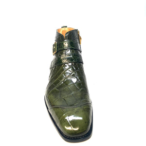 Mauri "4828/2" Olive Green Alligator Monk Strap Zipper Boots - Dudes Boutique