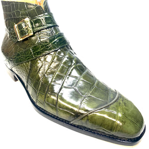 Mauri "4828/2" Olive Green Alligator Monk Strap Zipper Boots - Dudes Boutique