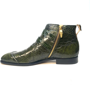 Mauri "4828/2" Olive Green Alligator Monk Strap Zipper Boots - Dudes Boutique